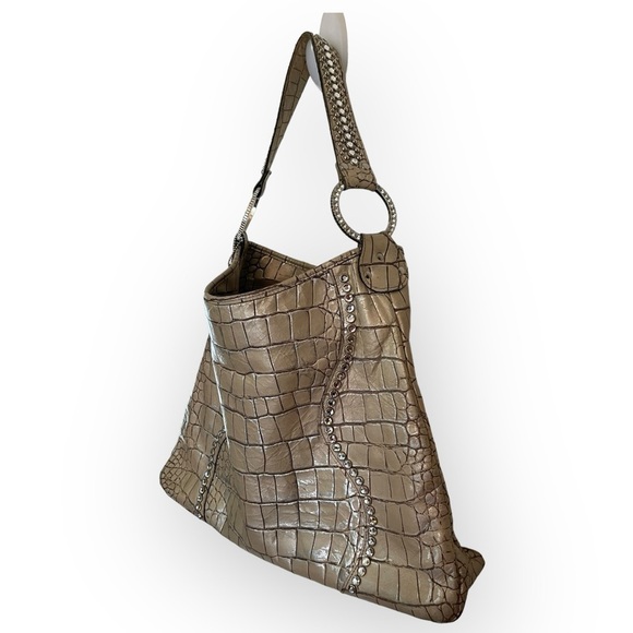 Raviani Croc Embossed Leather Cream w/Silver Swarovski Crystals - Picture 7 of 16